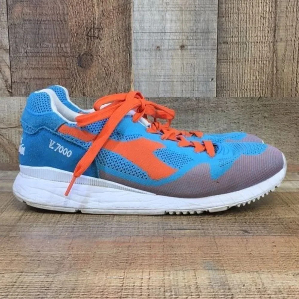 Diadora Running Shoes Mens 8 V7000 Weave Cyan Blue Vermillion Orange Trainers